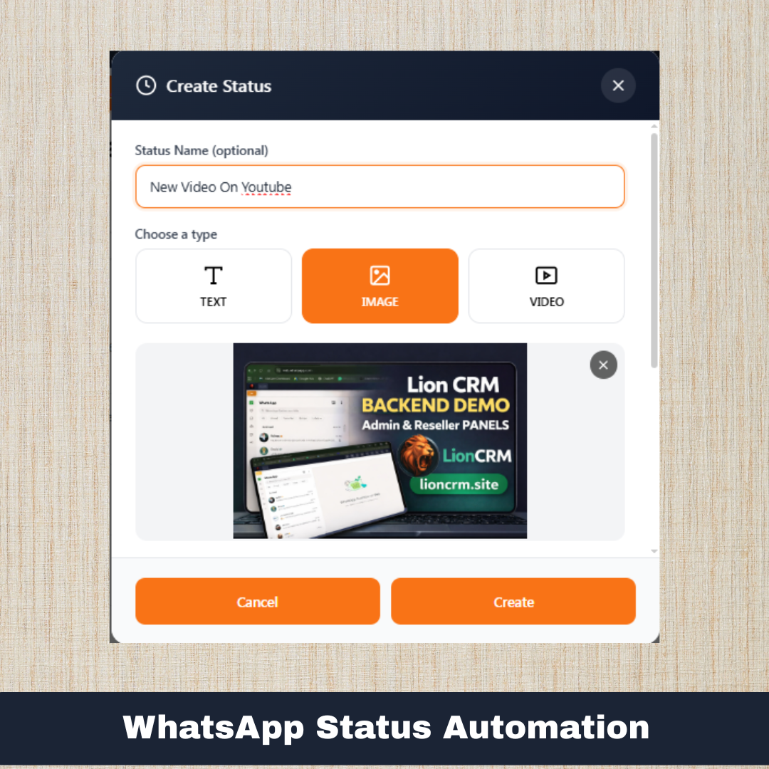schedule status on whatsapp - Lion CRM