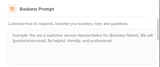 AI Bot Prompt Settings in Lion CRM - Business Prompt and Fallback Reply fields